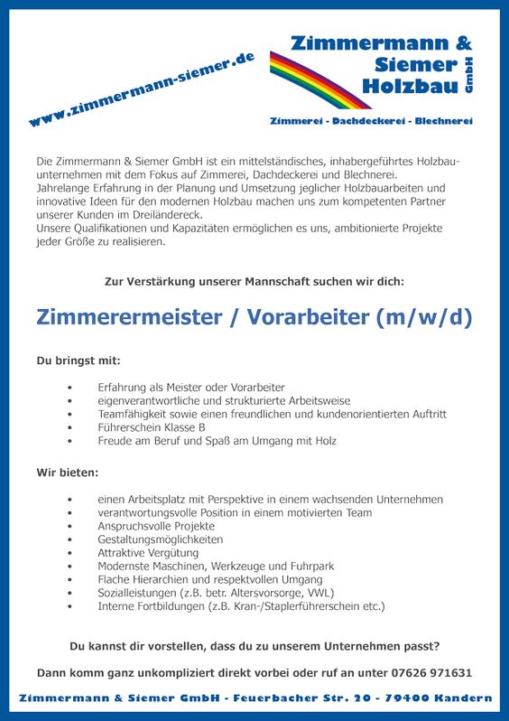 Zimmermeister Anzeige